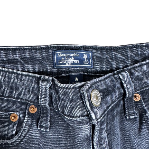 Abercrombie & Fitch Simone High Rise Slim Distressed Black Jeans 28 6 Raw Hem - Picture 6 of 6